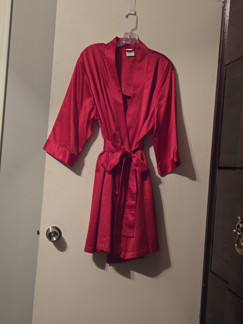 Cabernet Red Satin Kimono Robe with Self Tie